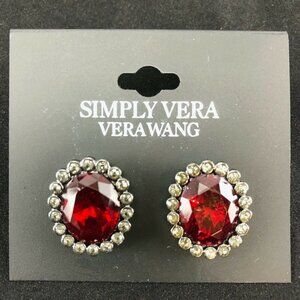 Vera Wang Earrings Red Rhinestone 7/8" Straight Back